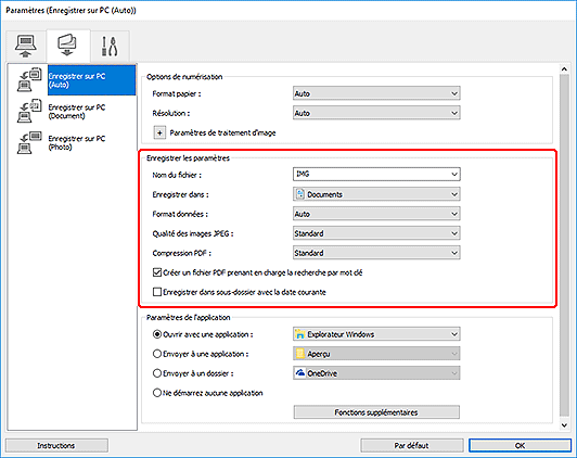 figure : boîte de dialogue Paramètres
